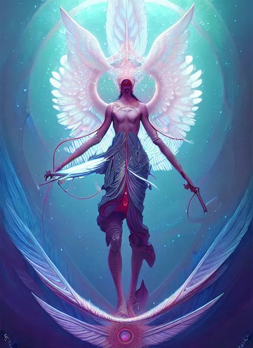 Image similar to symmetry!! cancer!!!! highly detailed, high contrast, light reflection, delicate patterns with feather texture, shining angel sword, trippy, nebula, trending on art station by artgem, by peter mohrbacher, by wlop, by ruan jia