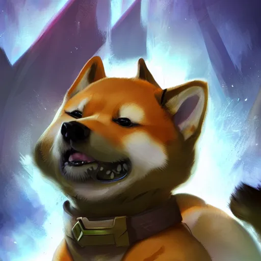 Image similar to shiba inu as a league of legends character, artstation, greg rukowski