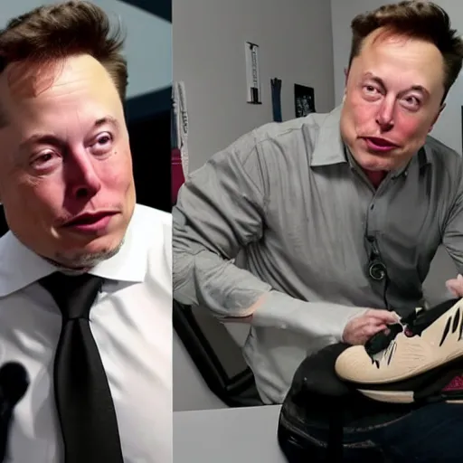 Image similar to elon musk learning how to tie his shoes