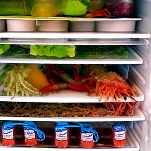 Prompt: open fridge full of living worms