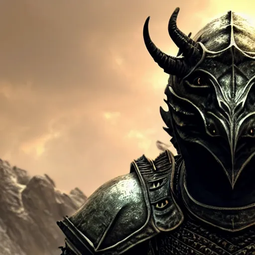 Image similar to selfie of the dragonborn, skyrim, fine detailed face, enb, stunning 3 d render inspired art by greg rutkowski and xiang duan and thomas eakes, realistic, highly detailed attributes and atmosphere, dim volumetric cinematic lighting, 8 k octane detailed render, post - processing, masterpiece, golden hour, soft focus