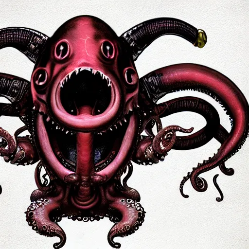 Image similar to eyeless monster, ears ears ears, tentacles tentacles tentacles, guns guns guns, D&D, high quality, trending on artlist