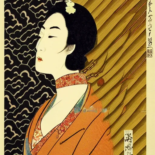 Image similar to portraite of a gorgeous devil woman portrait by ikenaga yasunari and ayana otake and ko rakusui, 6 0 s poster, drawing, realistic, sharp focus, japanese, dreamy, nostalgia, faded, golden hues,