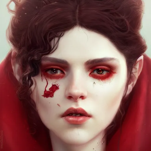 Prompt: portrait of a gorgeous italian vampire girl with ringlets wearing tattered crimson robes, HD, D&D 4k, 8k, incredibly detailed, intricate, masterpiece, digital illustration by greg rutkowski and tom bagshaw, trending on artstation, character design, concept art