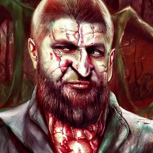 Prompt: ramzan kadyrov became bloody ugly lovecraftian degenerate abomination, photo - realistic, color image, 2 k, highly detailed, bodyhorror, occult art