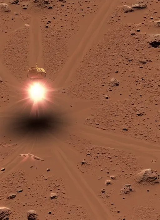 Prompt: a small spacecraft blasting off from the surface of mars