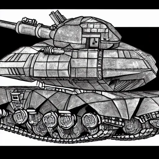 Image similar to heavy armor battle tank painted in white and black yin - yang dao symbol firing at dystopia, cosmos backdrop, detailed pencil drawing escher style xenopunk alien aesthetics