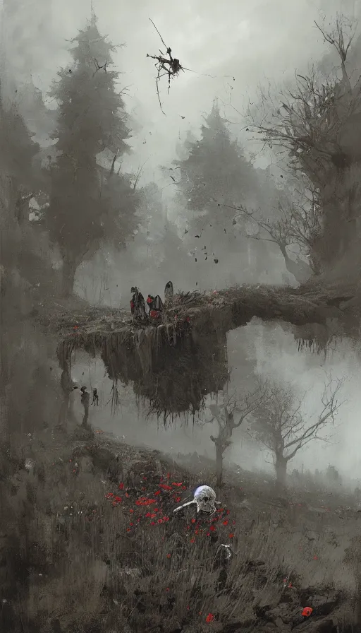 Prompt: life and death mixing together, by jakub rozalski