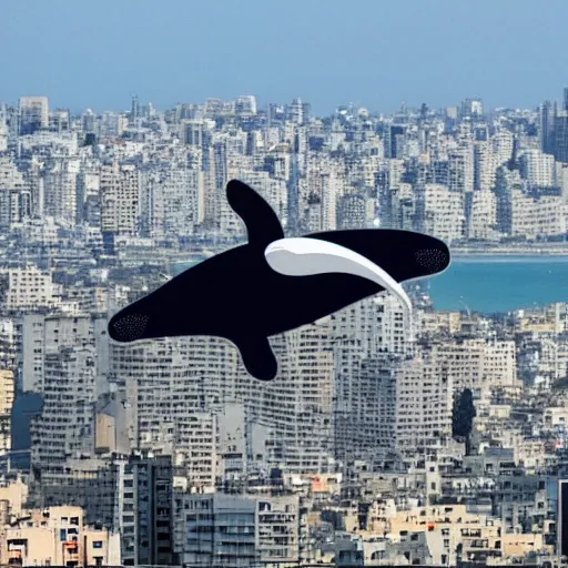 Prompt: A flying Whale above the city of Tel Aviv