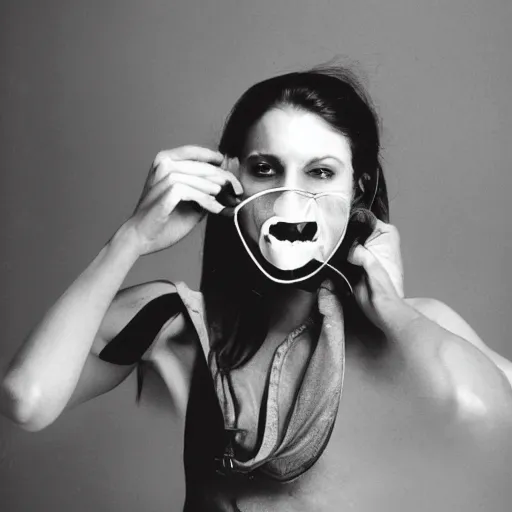 Prompt: photograph of an attractive woman with mandibles attached to her mouth