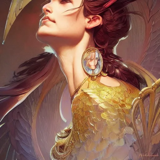 Image similar to phoenix, D&D, fantasy, intricate, elegant, highly detailed, digital painting, artstation, concept art, smooth, sharp focus, illustration, art by artgerm and greg rutkowski and alphonse mucha