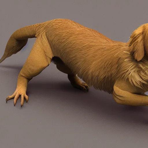 Image similar to A mix of a golden retriever and a bearded dragon, highly detailed, 8k, Unreal Engine render