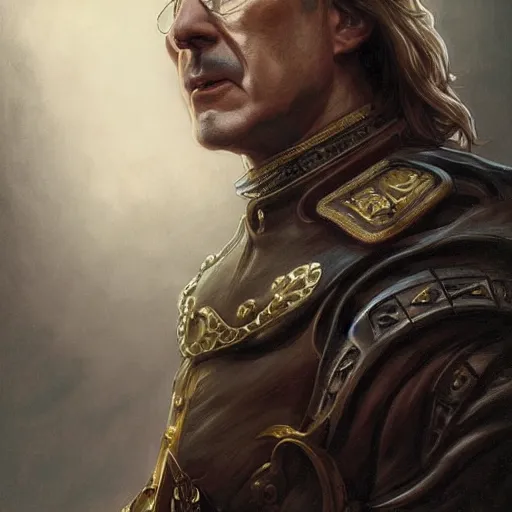 Image similar to portrait of stoic looking john oliver as vigo carpathian, military uniform, fantasy, intricate, elegant, highly detailed, centered, dark, smokey, charcoal painting, digital painting, artstation, concept art, smooth, sharp focus, illustration, art by artgerm and greg rutkowski and alphonse mucha