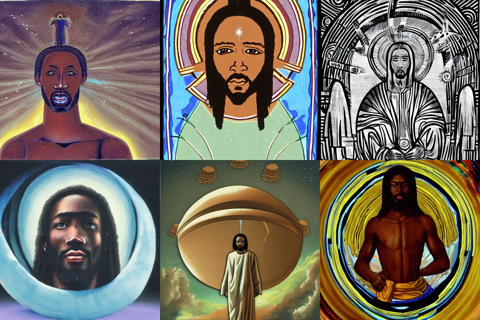 Prompt: an african Jesus Christ inside a UFO, by Cheng, Hsiao-Ron,