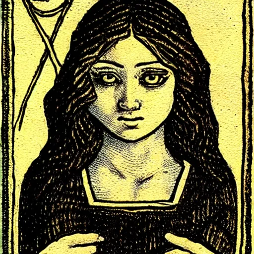 Image similar to intricate Tarot card in the style of leonardo davinci drawings