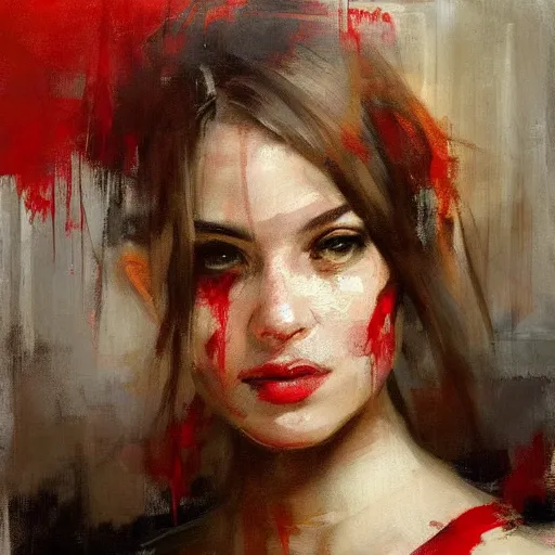 Prompt: spontaneous unfinished romantic portrait under painting, beautiful juicy brush strokes, by Richard schmid and Sargent, dark, black and red, trending on cgsociety, expressionism