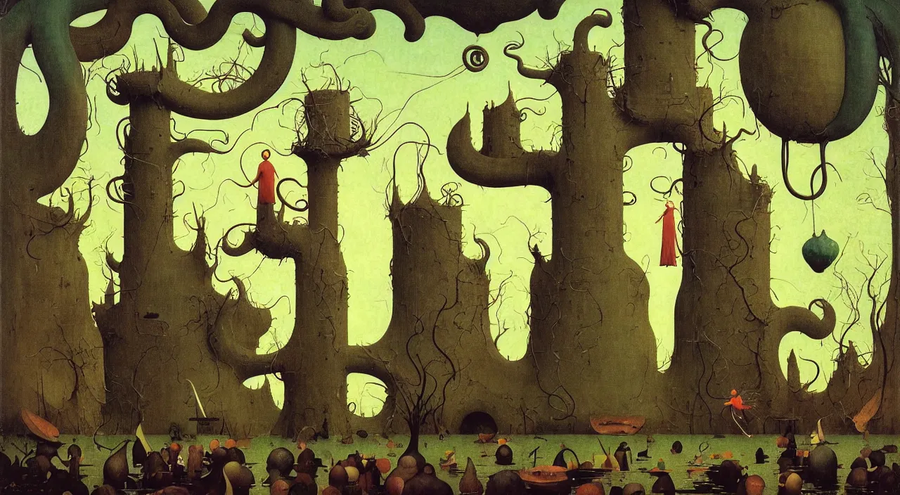 Image similar to single flooded simple!! tentacle gourd tower anatomy, very coherent and colorful high contrast masterpiece by norman rockwell franz sedlacek hieronymus bosch dean ellis simon stalenhag rene magritte gediminas pranckevicius, dark shadows, sunny day, hard lighting