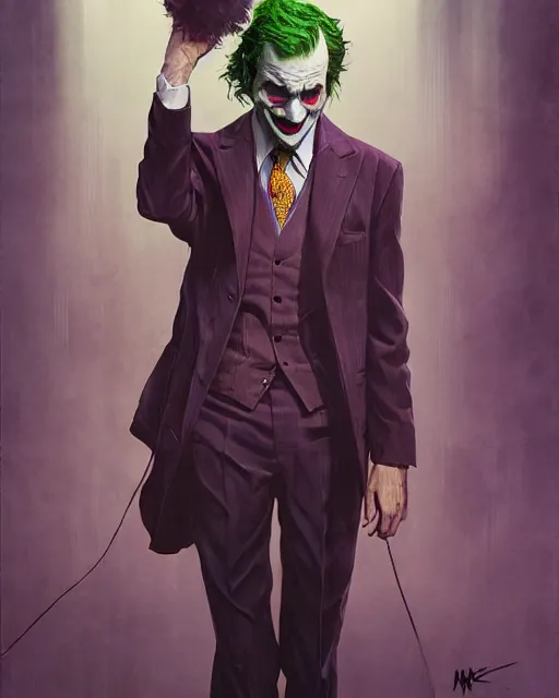 Image similar to portrait of saul goodman as the joker, portrait photography, art by makoto shinkai and peter elson, bernie wrightson