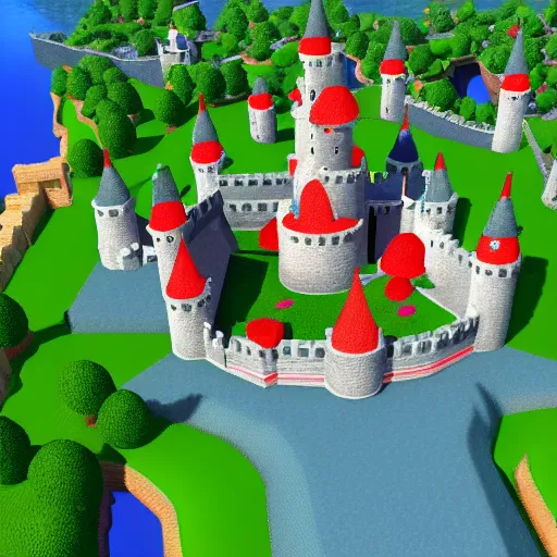 Prompt: 3D Mario 64 castle aerial view, 4k, summer