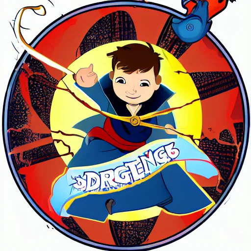 Image similar to dr. strange as a very young boy smiling on the cartoon wild - kratts, sticker - art, svg vector, adobe - illustrator