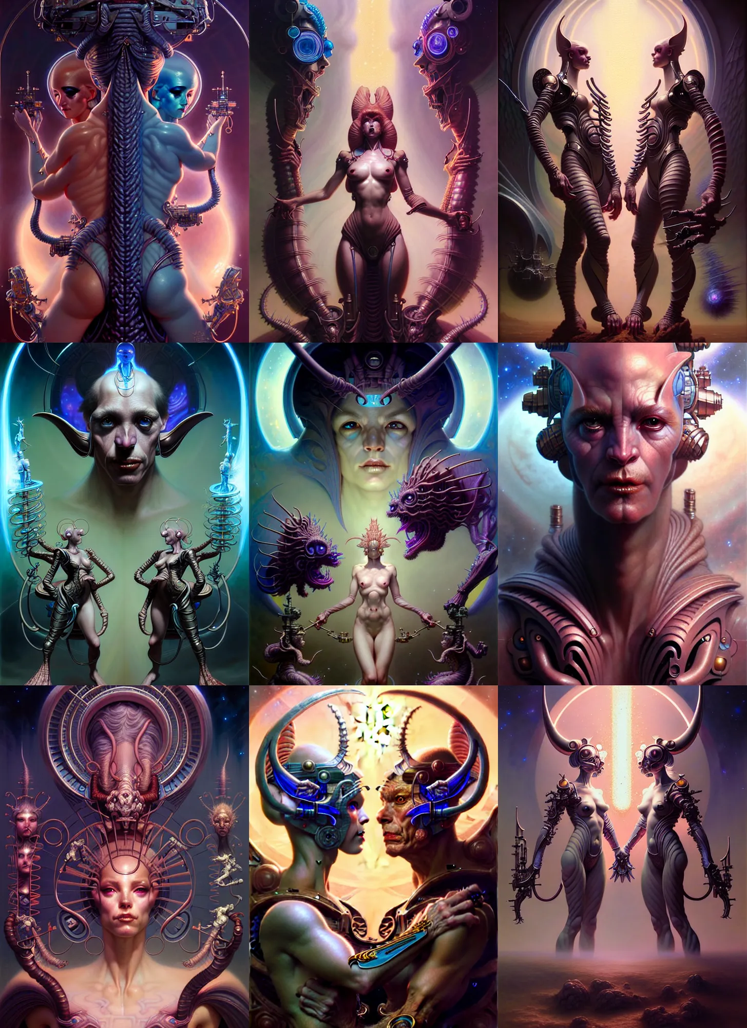 Image similar to beautiful gemini fantasy character portrait, ultra realistic, wide angle, intricate details, total recall artifacts, highly detailed by peter mohrbacher, hajime sorayama, wayne barlowe, boris vallejo, aaron horkey, gaston bussiere, craig mullins