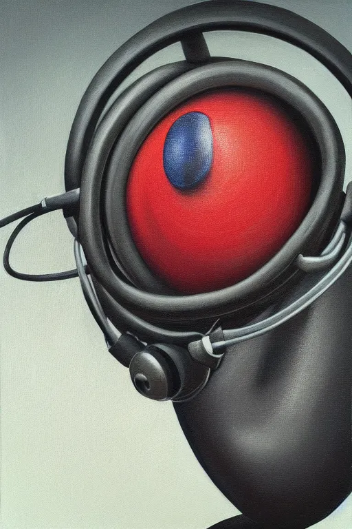 Image similar to hyperrealism surrealism acrylic painting, close - up portrait of bowling ball - with big headphones and a mime sweater, aerosol splashes on paper background, art by jeff soto