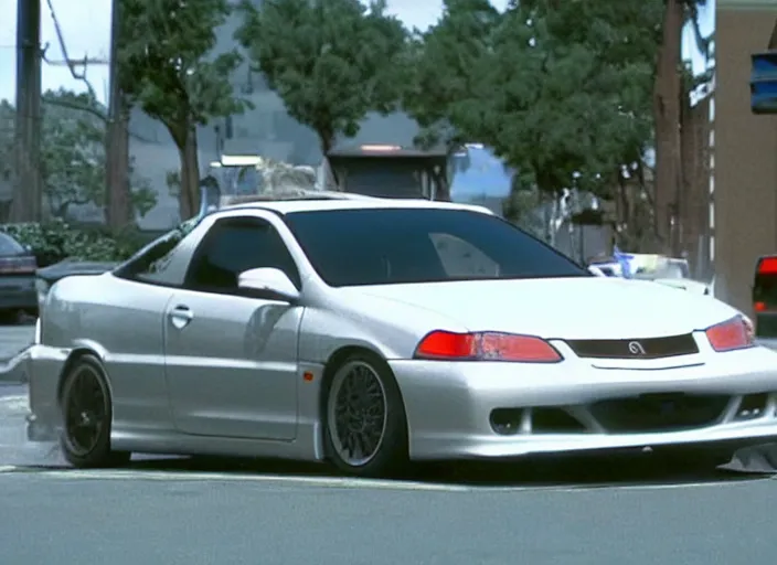 Prompt: DC2 Acura Integra Type R driving though office. The Office tv show 2005 scene still frame