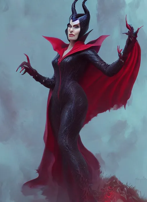 Image similar to scarlet witch as maleficent, naturel, hyper detailed, digital art, trending in artstation, cinematic lighting, studio quality, smooth render, unreal engine 5 rendered, octane rendered, art style by klimt and nixeu and ian sprigger and wlop and krenz cushart