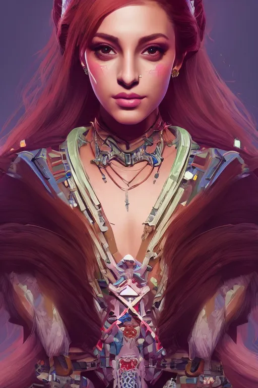 Prompt: symmetry!! portrait of arianna grande in the style of horizon zero dawn, machine face, intricate, elegant, highly detailed, digital painting, artstation, concept art, smooth, sharp focus, illustration, art by artgerm and greg rutkowski and alphonse mucha, 8 k
