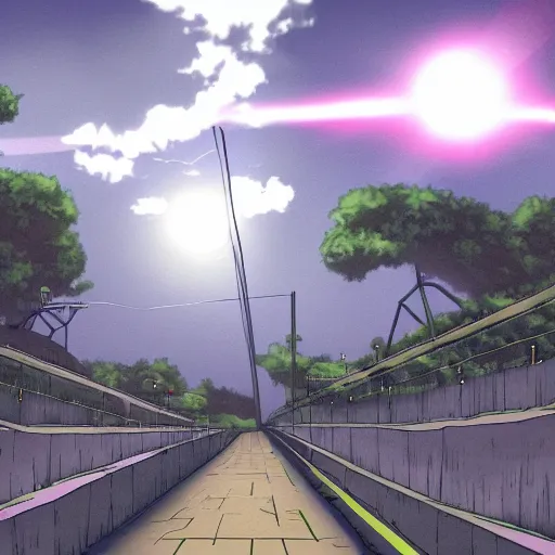 Image similar to heaven path surrounded by power-lines inspired by serial experiments lain scenery overcast sky pixiv scenery art inspired by magical fantasy