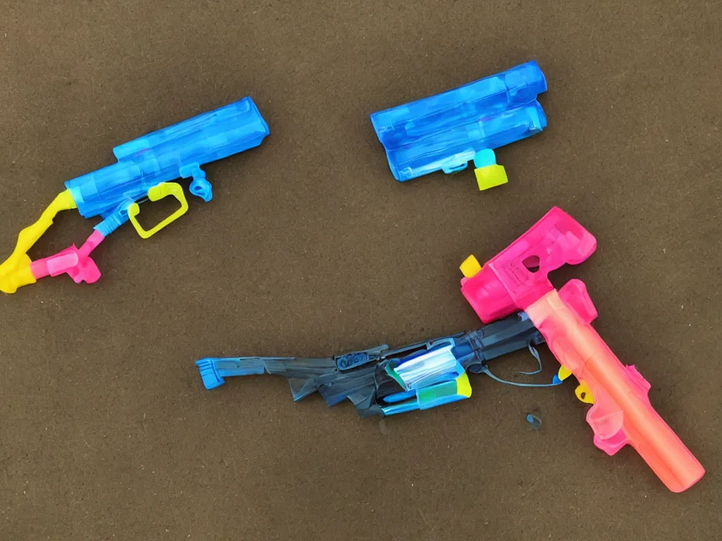 Image similar to smoking water gun, detailed photo