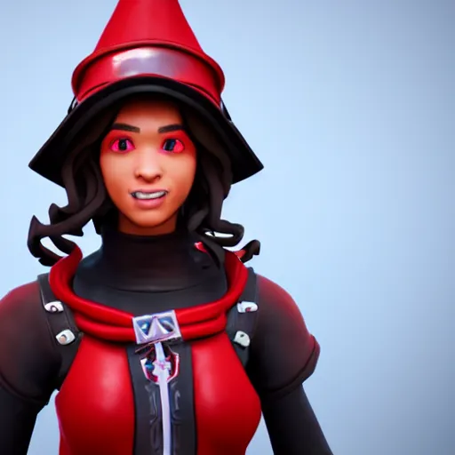 Image similar to a curly haired female pyromancer wearing a red wizard hat as a fortnite character, screenshot from fortnite, 3 d unreal engine render