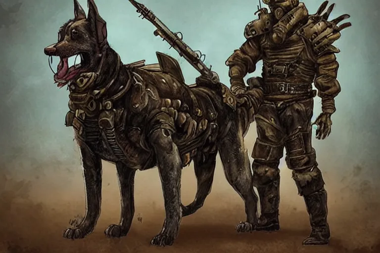 Image similar to a good ol'hound dog fursona ( from the furry fandom ), heavily armed and armored facing down armageddon in a dark and gritty version from the makers of mad max : fury road. witness me.