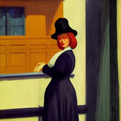 Image similar to a snooty pregnant witch portrait, by edward hopper, new artstation artist,