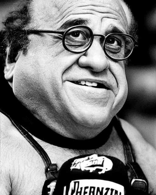 Image similar to portrait of danny devito as a professional wrestler. photographic, photography