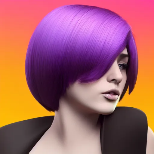 Image similar to Beautiful woman with gorgeous flowing purple ombré hair, with a bob cut, in the style of Toca Boca, studio lighting, trending on artstation, 4k, 8k