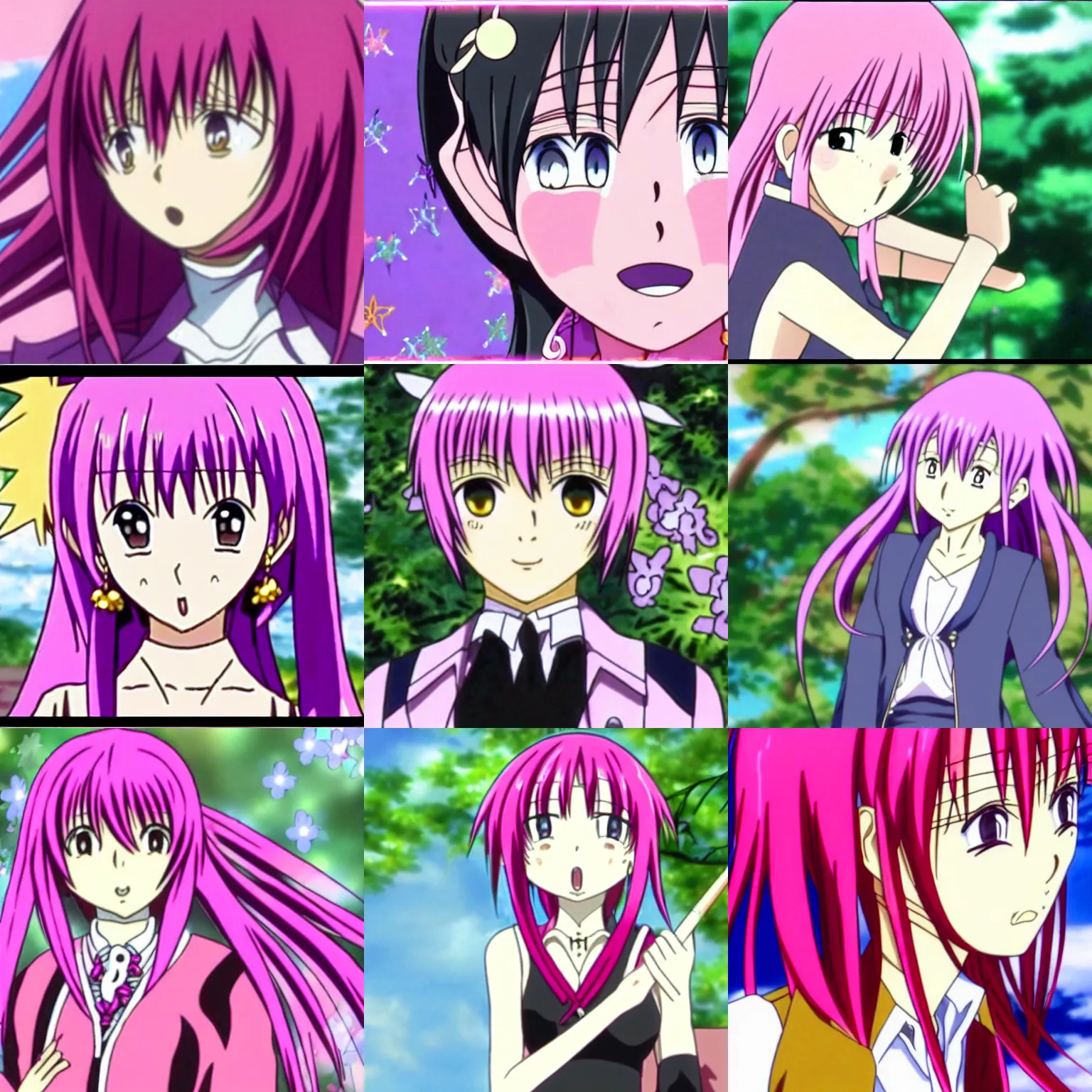 Prompt: screenshot of hinamori amu in shugo chara, anime screencap, animation cel, still frame, pink hair