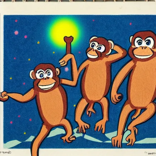 Image similar to some angry monkeys on the moon, cool, art