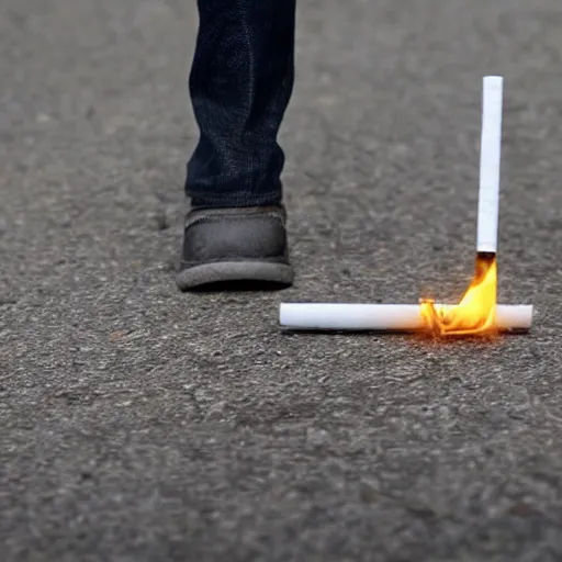 Prompt: walking cigarette kills a human, realistic, hd