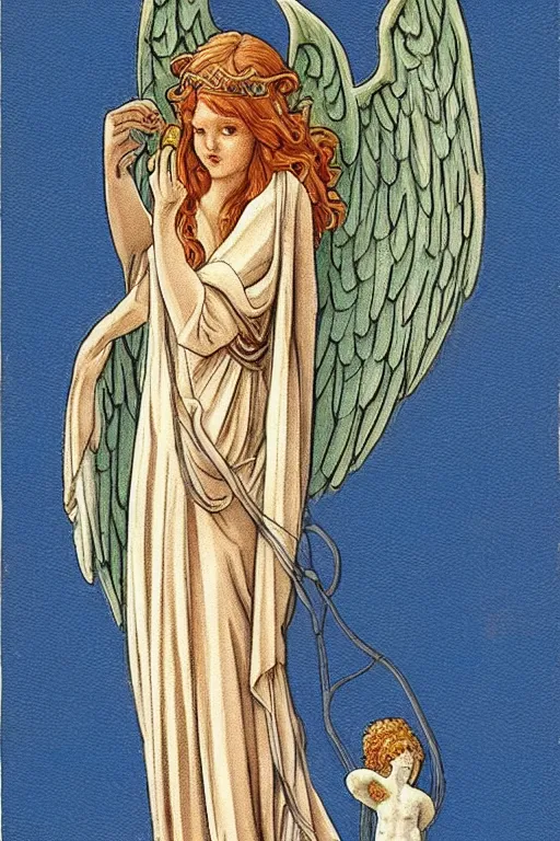 Image similar to biblically accurate angel art nouveau, highly detailed, surreal