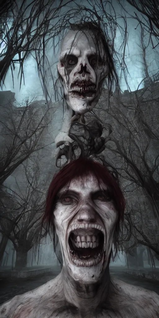 Image similar to a horrific scary last selfie 35mm , dark fantasy, unreal engine,realistic