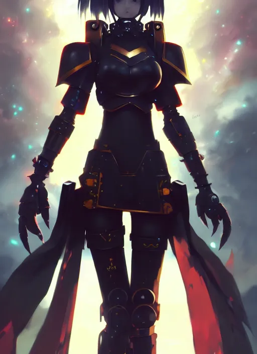 Image similar to portrait of cute goth girl in cyber armor, warhammer 4 0 0 0 0, illustration concept art anime key visual trending pixiv fanbox by wlop and greg rutkowski and makoto shinkai and studio ghibli