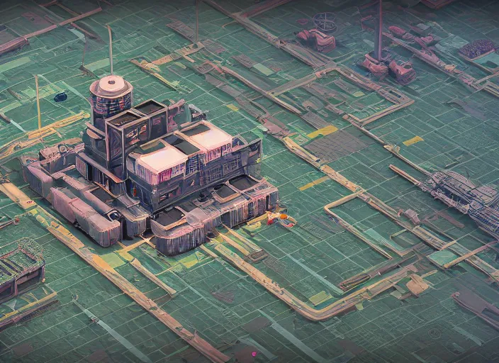 Image similar to hyper detailed nuclear station zaporozhsksya isometric aerial lowpoly by beeple, wlop, unreal engine 5, lumen, nanite