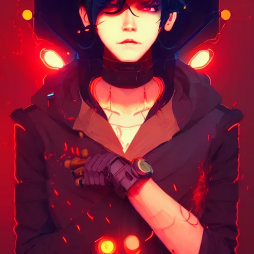 Prompt: a cyberpunk fire mage, by guweiz and wlop and ilya kuvshinov and artgerm and josan gonzalez, digital art