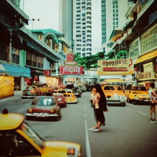 Prompt: vintage Singapore, film photo taken on expired film