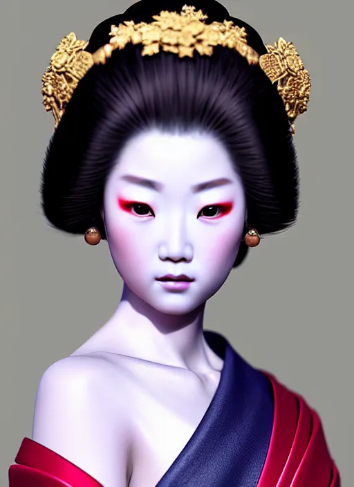 Prompt: Geisha photo portrait, pearlescent skin, diffuse lighting, classical, intricate, elegant pose, highly detailed, lifelike, photorealistic, artstation, different point of view, smooth, sharp focus, photorealistic, soft diffuse lights, canon 5D 50 mm lens