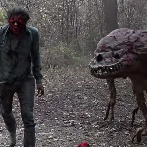 Prompt: walking blood scary creature in movie shots looks very real