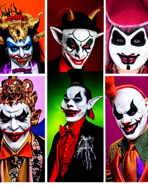 Image similar to barong family, wiwek, joker makeup, burlesky, mask, mara demon, rich deep vivid colors