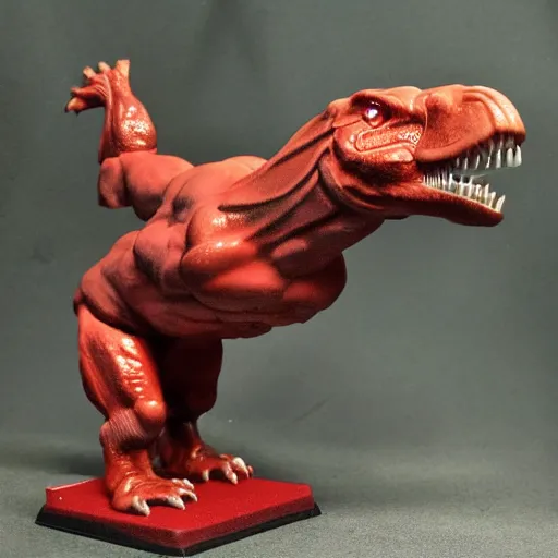 Prompt: a muscular tyrannosaurus Rex firefighter,