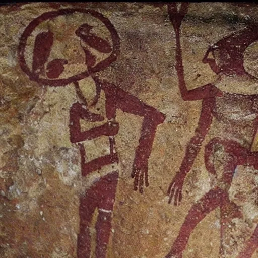 Image similar to ancient mcdonald's restaurant cave paintings found in pyramid